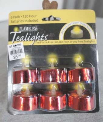 NEW 6 Pack CR2032 120 Hour Battery Flameless Red LED Candles Tealights - Image 1 of 4