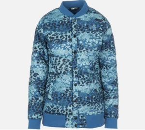 The North Face Anna Quilted Bomber Jacket Womens XS Blue Leopard Print Insulated - Picture 1 of 14
