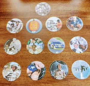 13 AAFES and Exchange Pogs from Afghanistan, Great Condition, Different Values - Picture 1 of 2