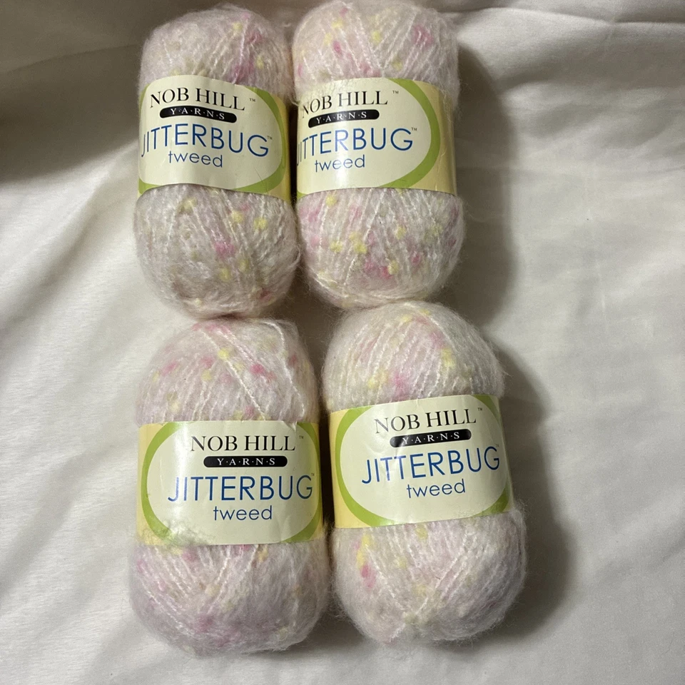 4 Skeins NOB HILL Jitterbug Tweed Yarn  Pale Varigated Yellow/Pink Flecks - Image 1 of 3