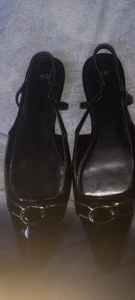 H&M Black Patent Leather Ballet Flats Sling Back with Buckle Detail Size US 8 - Picture 1 of 8
