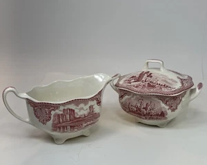 Johnson Brothers Old British Castles Creamer And Sugar Bowl Pink - Picture 1 of 16