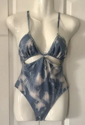 Traje de baño MINKPINK azul de 1 pieza recorte tropical aves selva tropical talla pequeña Foto 1 de 4
