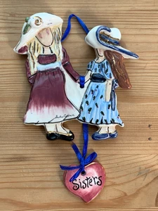 2000 Heather Goldminc Blue Sky Ceramic Sisters Wall Decor Plaque Ornament - Picture 1 of 7