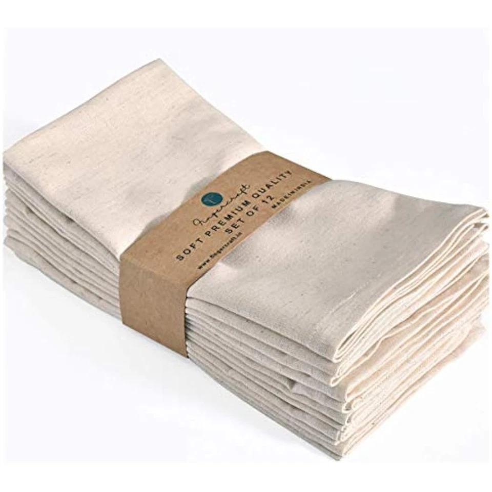 Servilletas de tela de cena, mezcla de algodón lino paquete de 12 naturales calidad premium Foto 1 de 1