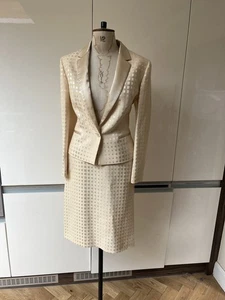 GONNA TUTA VINTAGE LOUIS FERAUD MISTO LANA SETA CHAMPAGNE SPACCO TAGLIA 14 ADERENTE - Foto 1 di 17