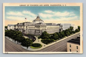 Vintage Linen Postcard Library of Congress Annex Washington DC - Picture 1 of 2
