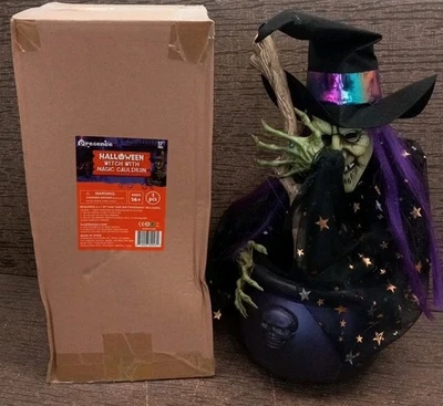 Decoración Halloween 1.4 ft 17" Animado Brujas Luz Caldero Presencia Nuevo Foto 1 de 4
