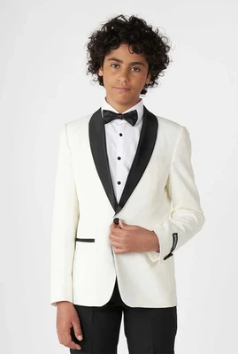 OppoSuits Blanco Perlado Adolescentes Niños Esmoquin Calce Ajustado Un Botón Satinado Chal 12Y Nuevo con Etiquetas Foto 1 de 4