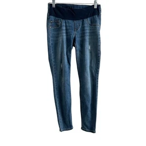 Indigo Blue Maternity Under Bump Skinny Med Wash Distressed Denim Jeans Size XS - Picture 1 of 7