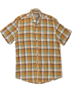 CAMEL Mens Regular Fit Short Sleeve Shirt Medium Yellow Check Cotton DM22 - Picture 1 of 3