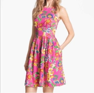 Kate Spade Sonja Dress Size 0 Fit & Flare Pink Vibrant Floral Pockets Garden - Picture 1 of 9