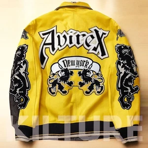 Avirex Lion American Fight  Vintage Varsity Yellow Real Leather jacket - LIMITED - Picture 1 of 4