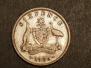 1936 .925 Silber Australien George V Sixpence Münze - ss - getönt - Bild 1 von 7