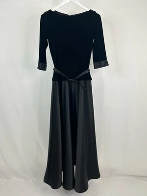 Vestido formal para mujer TADASHI talla 6 negro vintage de terciopelo satinado con cuentas con cinturón Foto 1 de 4