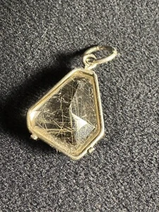 Vintage Rutilated Quartz Faceted Triangle Pendant Prong Set Sterling Silver 925 - Picture 1 of 5