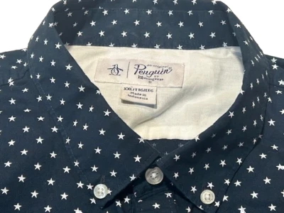 PENGUIN Men's Navy Blue Button Up Shirt w/White Stars Short Sleeve Pocket - 2XL - Image 1 of 4