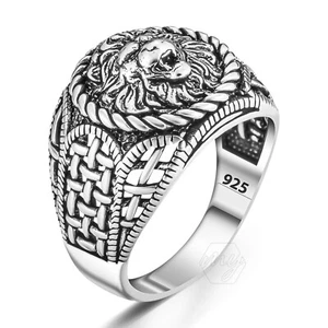 925 Sterling Silver Lion Design Men's Ring - Picture 1 of 3