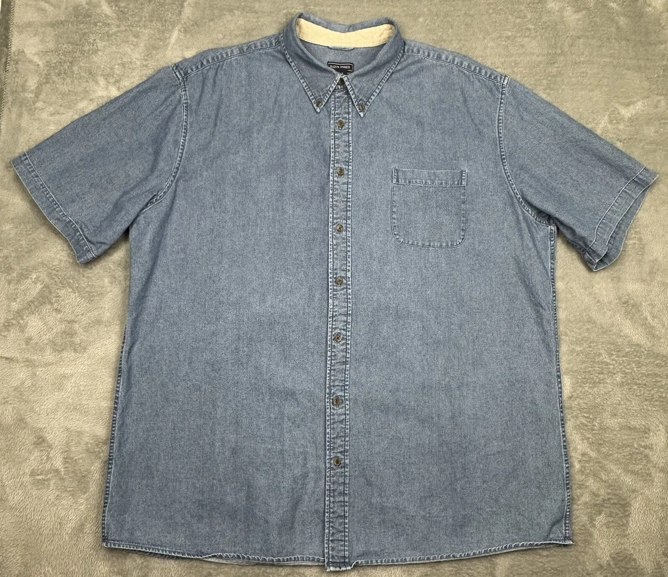 Vintage Saddlebred Shirt Mens 3XLT Tall Man Blue Denim Heavyweight Button Casual - Image 1 of 4