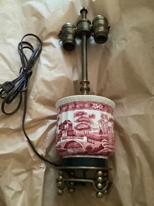 EXC COND Red Transferware Spode Lamp in Tower Pattern w/ Crest Lighting Parts - Picture 1 of 7