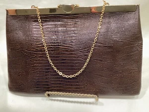 Etra 1960's Brown Vintage Envelope Clutch - Genuine Leather Purse - Picture 1 of 5