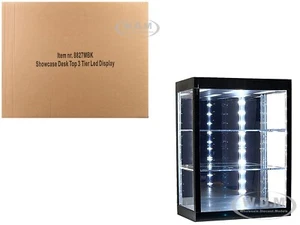 SHOWCASE 3 TIER CASE W/MIRROR BACK & LIGHTS FOR 1/64-1/18 SCALE MODELS 8827 MBK - Picture 1 of 5