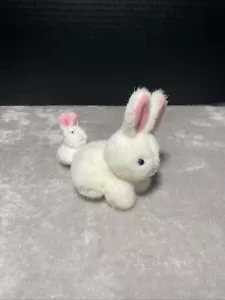 Mini White Bunny Rabbit Plush Mom & Baby Vibrating Walking Pull Toy Pet Lovey - Picture 1 of 5