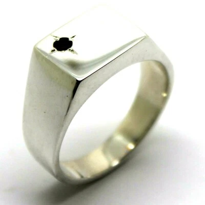 Size W Mens Solid Sterling Silver Black Sapphire Square Signet Ring - Image 1 of 4