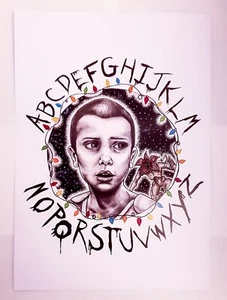 Stranger Things - Eleven and Demogorgon Alphabet Lights Kunstdruck A4 Kunst - Bild 1 von 3