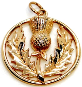 Scottish Thistle Charm Fob Pendant Retro 9ct 9 Carat Solid Gold Flower Scotland - Picture 1 of 8
