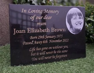 Engraved Black Granite Photo Memorial Grave Plaque Stone Cemetery Marker - Picture 1 of 5
