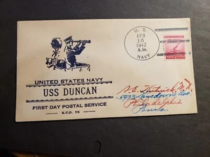 Destroyer USS DUNCAN DD-485 Naval Cover 1942 WWII HUTNICK FDPS Cachet - Picture 1 of 2