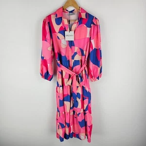 Ebby And I Dress Womens 8 Multicoloured Abstract Tiered Button Up Tie Belt NWT - Picture 1 of 12