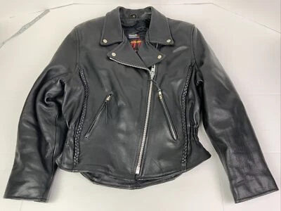 Jaqueta de couro feminina Hot Leathers média preta motociclista cintura apertada - Imagem 1 de 4