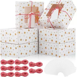 60 Pcs White Cookie Boxes with Window 6 x 6 x 3 Inch Gold Star Bakery Boxes T... - Picture 1 of 7