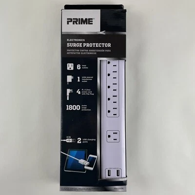 New Prime Wire And Cable Surge Protector With Dual USB Port 1800 Power Cord - Image 1 of 4