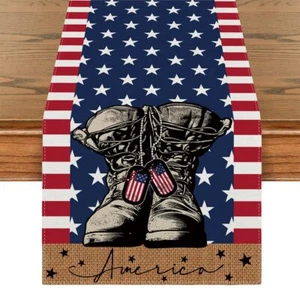 Memorial Day Table Runner 4th of July Table Cover Thank You Veterans Farmhous... - Picture 1 of 6