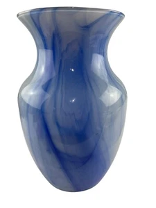 Indiana Glass With Blue Swirls 8" Vase Floral Decor - Picture 1 of 9