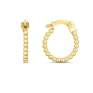 7/16" Shiny Beaded Hoop Earrings Real 14K Yellow Gold - Picture 1 of 2