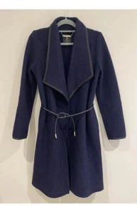 TED BAKER REGHAN BOUCLE NAVY BLUE 100% WOOL JACKET WRAP COAT SIZE 1 UK 8 10 VGC - Picture 1 of 14