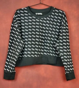 XOXO Women's Cropped Long Sleeve Crew Neck Sweatshirt Black xoxo Printed Top L - Picture 1 of 7