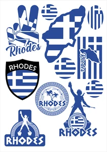 Rhodos Griechenland Aufkleber Karte Sticker-Bogen Stadt Auto Fahne Flagge - Bild 1 von 6