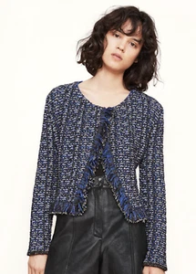 MAJE blue tweed JACKET cardigan French style blazer size 1 S small BNWT £305 NEW - Picture 1 of 6