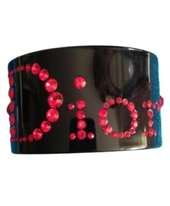 Lucite Cuff Bracelet Authentic Christian Dior Y2k Black Colour With Red Strass - Foto 1 di 2