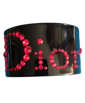 Lucite Cuff Bracelet Authentic Christian Dior Y2k Black Colour With Red Strass - Immagine 1 di 2