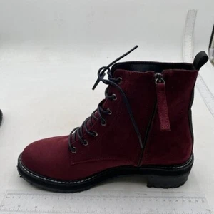 Women's Ankle Boots, Lace-up Platform Chunky Heel Booties with Side Zipper Wine - Picture 1 of 7