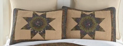 Donna Sharp Forest Star Quilted Cotton Pieced Rustic  Pinecones Lodge Shams (2) - Image 1 of 4