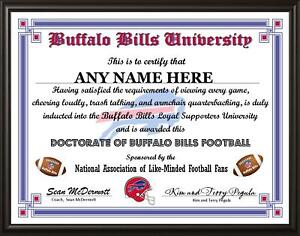 BUFFALO BILLS NFL FOOTBALL FAN PERSONALIZED CERTIFICATE DIPLOMA  SPORTS GIFT