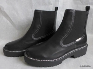 Nueva CALVIN KLEIN Shari Lug Sole Chelsea Bota Cuero Negro Tamaño 9.5M - Imagen 1 de 12