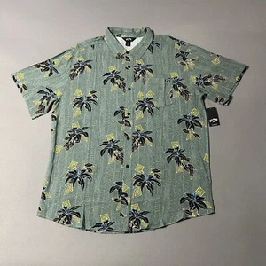 Billabong Hawaiian Shirt Mens Large Green Floral 100% Viscose Short Sleeve New - Picture 1 of 9